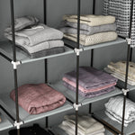 Fabric Wardrobe, Clothes Rail 10 Compartments 4 Drawers, Dark Grey