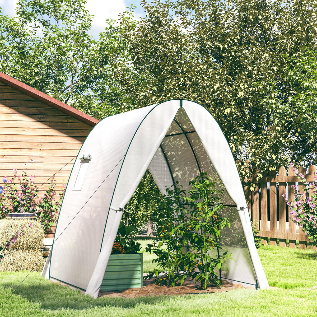 Greenhouse Roll-Up Door 2 Windows Winter-Proof Steel White