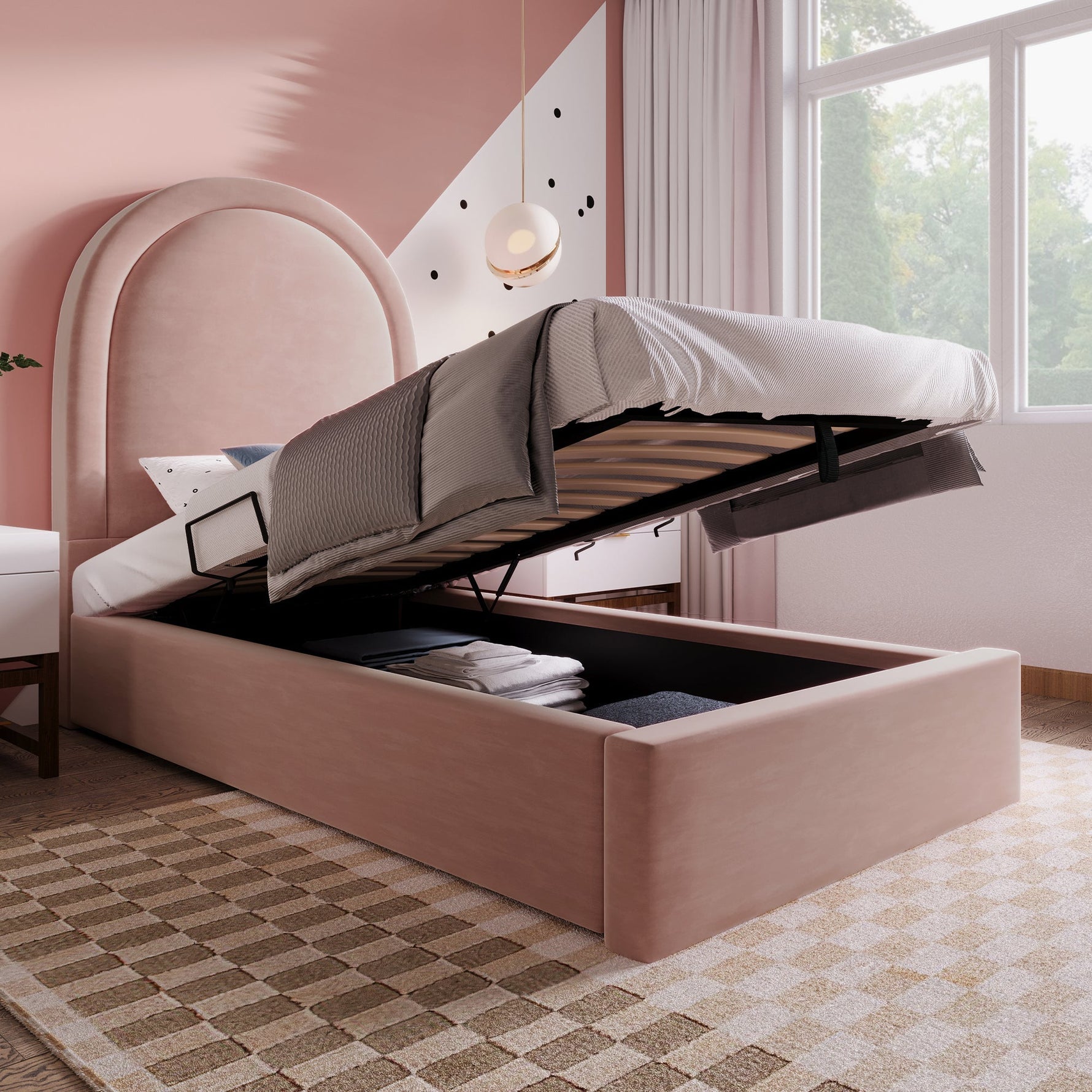 Children's Bed, Single 90 x 190 cm, Pink Velvet