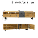 Colorblock TV Cabinet, 3 Doors 2 Compartments U-shaped Metal Legs, Retro Wood Grain