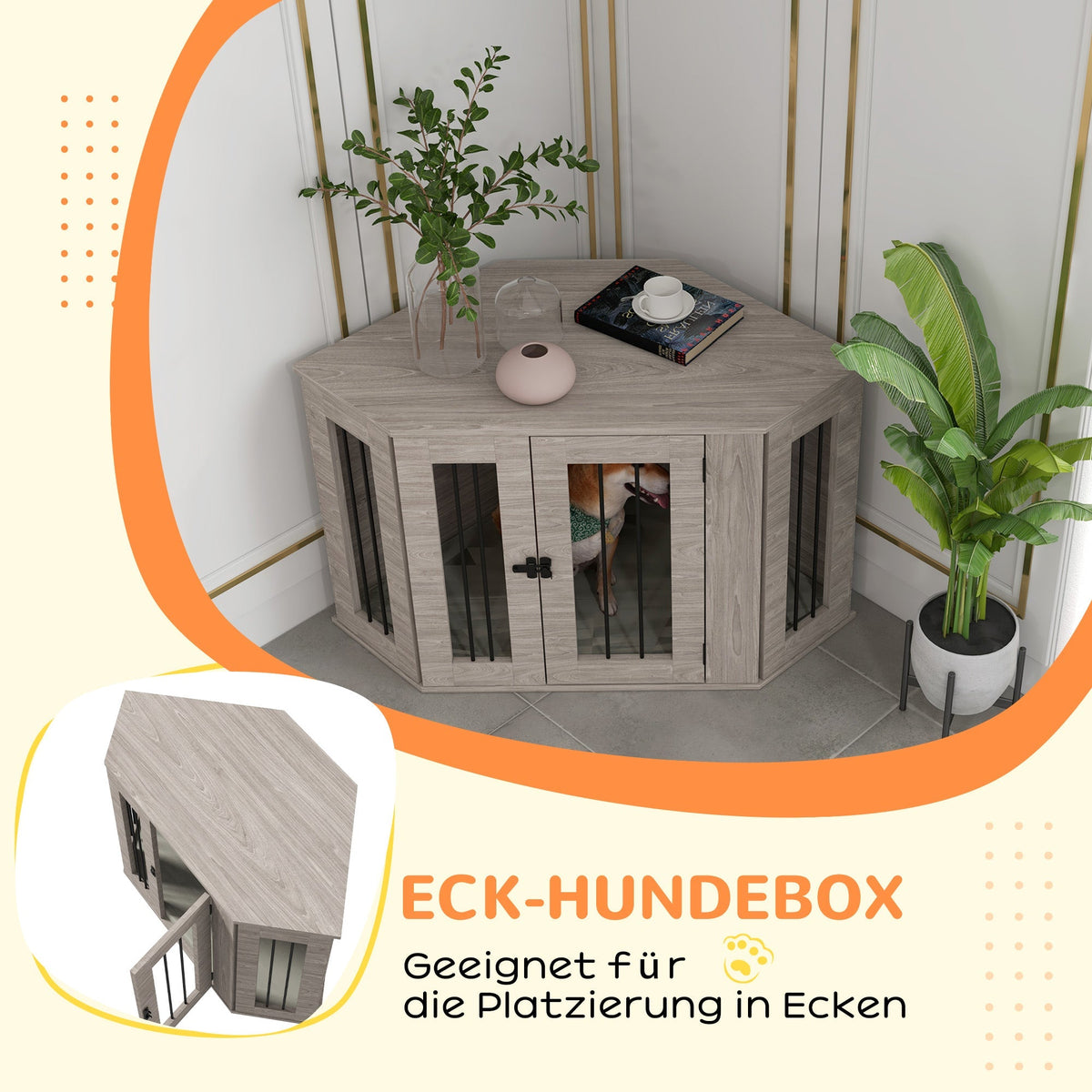 Square Dog Cage, Cushion Latch, Walnut