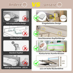 Hydraulic Double Bed 160x200cm, High Headboard LED, Storage, USB/Type-C, Linen Beige