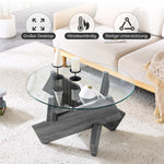 Round Coffee Table 79cm Tempered Glass Cross Legs - Gray MDF