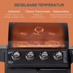 Gas BBQ Grill, 3 Burners 3kW Mobile Cart Side Tables, Metal