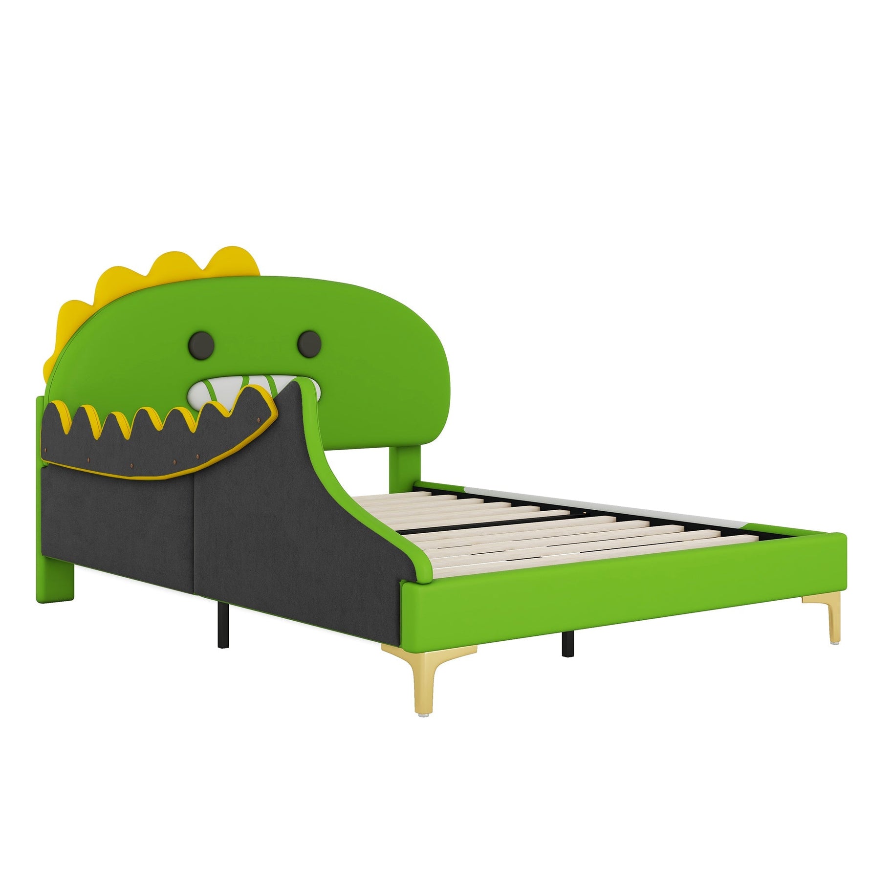 Children's Bed 140x200cm Dinosaur Shape PU - Green