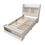 Children's Single Bed, Storage with Drawers, Shelf, Bench, Wood, White Oak