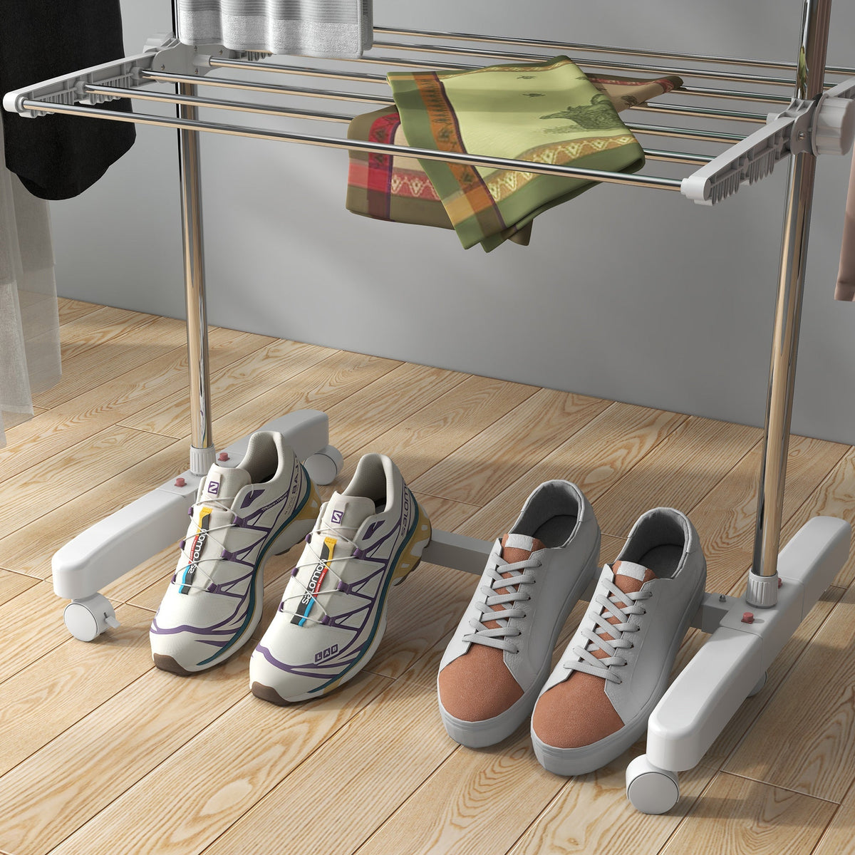 Mobile clothes dryer foldable 3 levels with wheels, for space-saving drying
