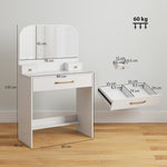 Dressing Table with Mirror, Compact 3 Drawers, White