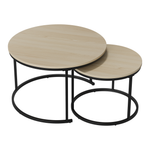 Nesting Coffee Table Set, Two-Piece Round 70cm Diameter with Metal Frame, Oak Wood Veneer