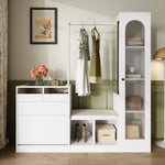 Entrance Combination, 6-in-1 Wardrobe Set, Dressing Table, Shoe Bench, Shoe Cabinet, Display Case with Color-Changing LED Light