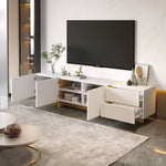 TV Cabinet, 190cm 3 Doors 2 Drawers, White with Gold & Wood Grain