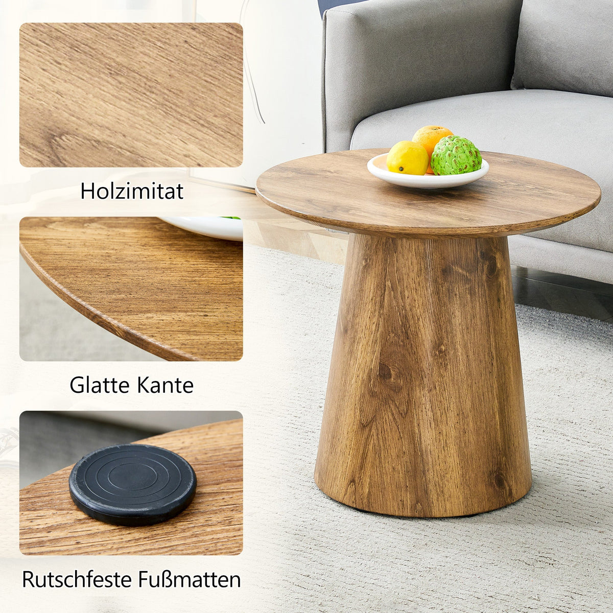 Set of 2 Round Coffee Tables, High and Low Nesting Stool Side Tables, Natural Wood Look MDF