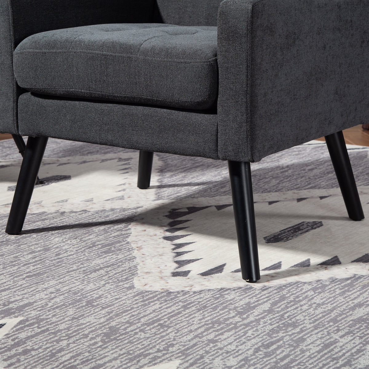 Upholstered Armchair with High-Density Foam and Solid Wood Legs, Black Suede