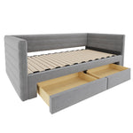 3-in-1 Upholstered Sofa Bed, Extendable with Drawers and Slatted Base, Grey Cotton and Linen