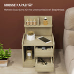 Bedside Table, 2 Drawers, Open Shelf, Natural Wood