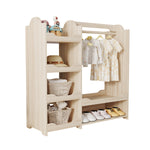 Children's Wardrobe Freestanding with Clothes Rail & 4 Shelves, Natural Wood