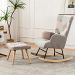 Rocking Chair with Footrest & Lumbar Cushion, Sturdy Rubberwood, Multicolored