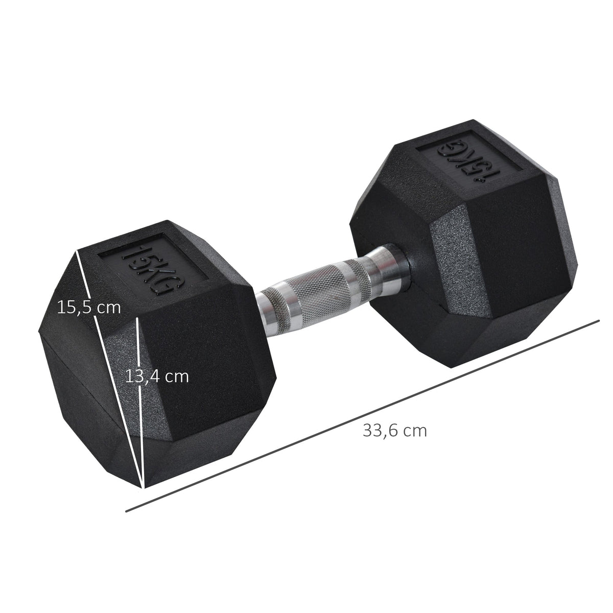 Hexagon Dumbbell, Knurled Handle, Rubber, Black