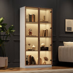 Glass Display Cabinet, 16-Color LED Lighting, Movable Shelves, 80x40x160cm, Freestanding, Glass
