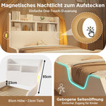 Wooden Single Bed with Shelves, Nightlights and Removable Bookshelf, White