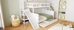 Children's Bed, Bunk with Slide, Shelf, Trundle & Slatted Frame, Solid Wood, White