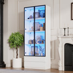 Display Cabinet 80x34x200cm Tall with LED Lights 2 Doors Aluminum Frame White