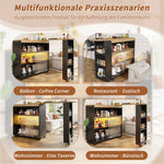 Extendable Bar Table Telescopic with LED Light Storage Cabinet Black