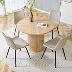 Minimalist Round Dining Set 100cm 4 Chairs Faux Leather - Light Wood/Grey