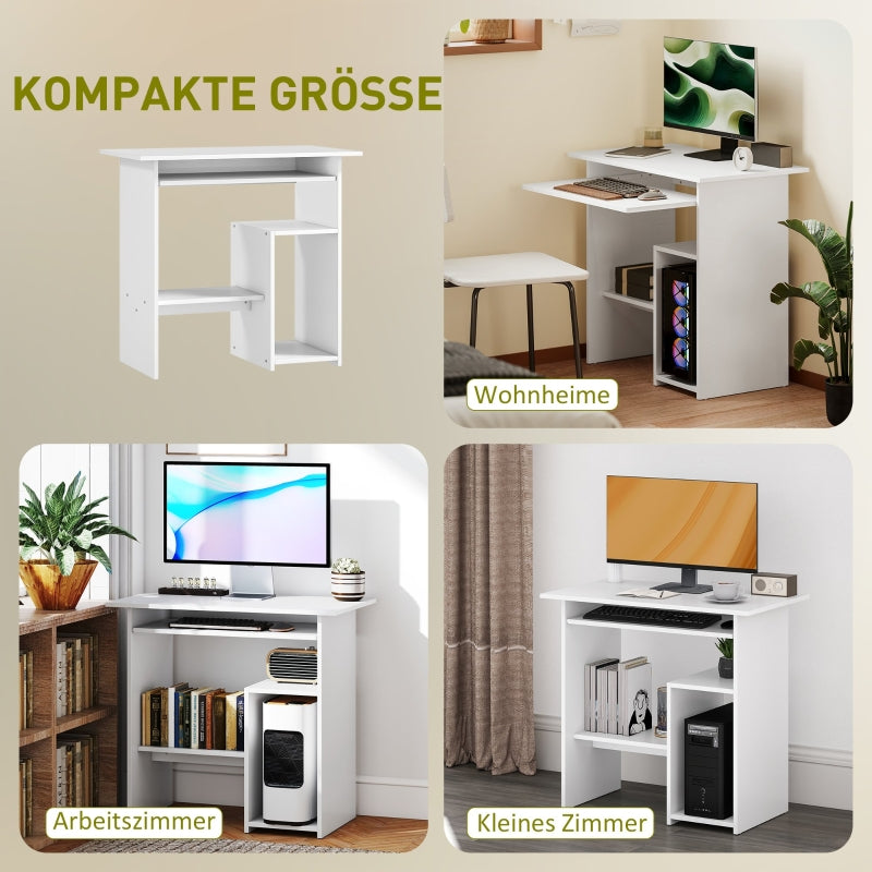 Desk, Computer Office Table with Keyboard Tray & Shelves, Chipboard, White