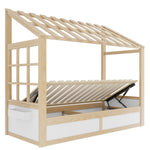 Kids Country Bed 90x200cm with Storage & Roof, Wood & White