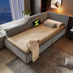 Upholstered Daybed 90x200cm, Sofa Bed with Hydraulic Storage, Reading Light, USB-C, Velvet Grey