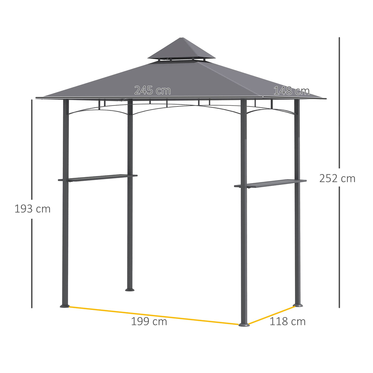 Barbecue Pavilion, Garden Tent Flame-Retardant Double Roof, Grey