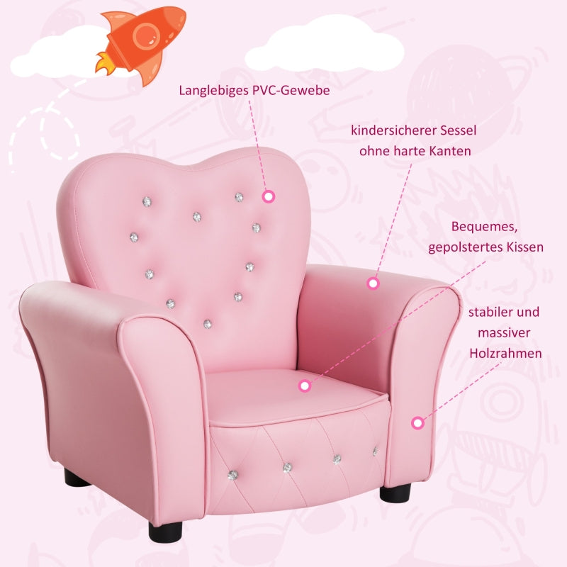 Children's Armchair Sofa Wood Legs Foam Cushion - Pink