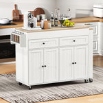 Kitchen Island, Extendable with Worktop & Drawers, Mobile, White+Natural