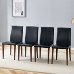 Minimalist Dining Chairs Set of 4, PU Leather and Metal Legs, Black and Walnut finish