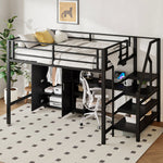 Loft Bed 140x200cm Wardrobe Shelves Storage Ladder Desk, Black