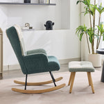 Boucle Rocking Chair Patchwork Stripe Rubberwood Iron Frame with Footstool, Colorful Look