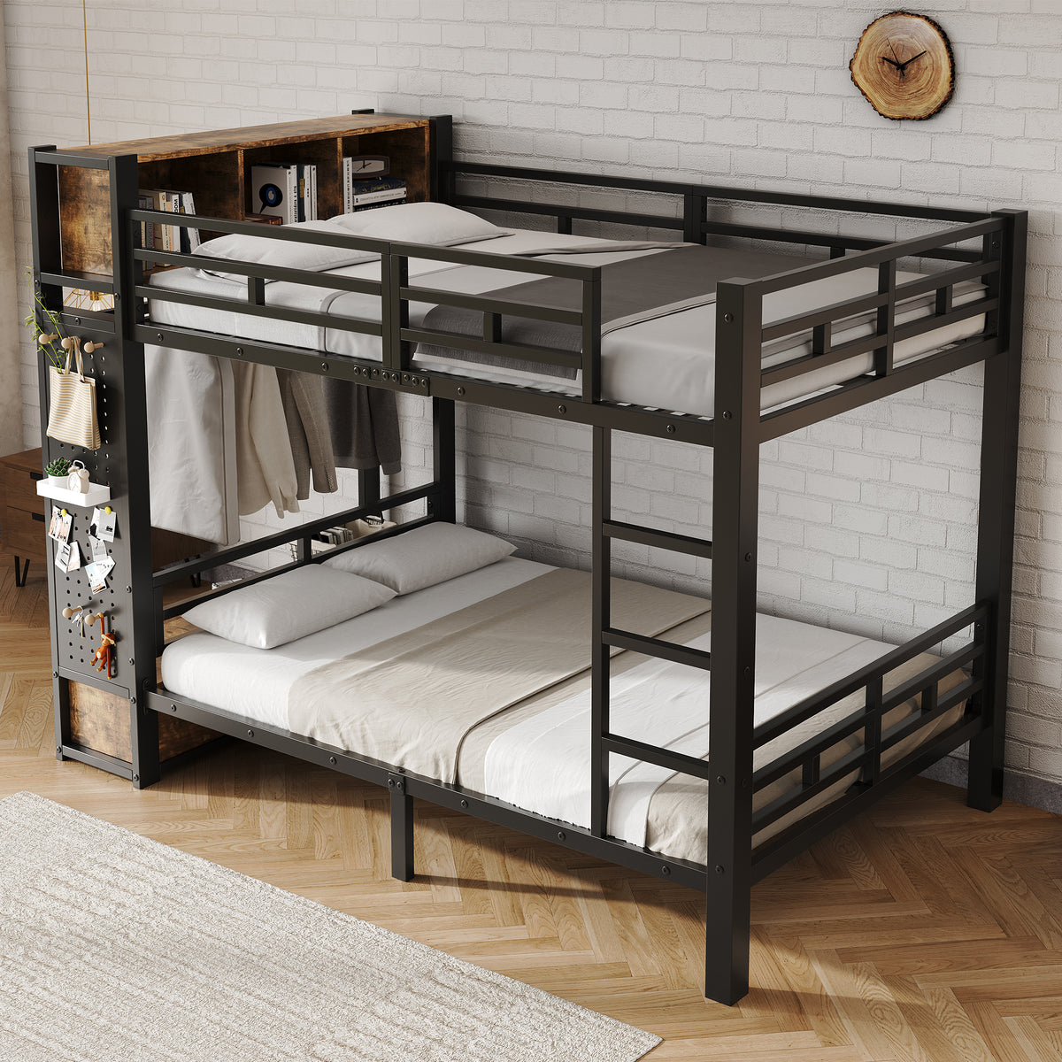 Bunk Bed 120x200 cm with Multifunctional Storage System, Black Metal