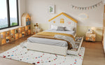 House Bed 140x200cm Upholstered Bed with 4 Drawers, Velvet Beige