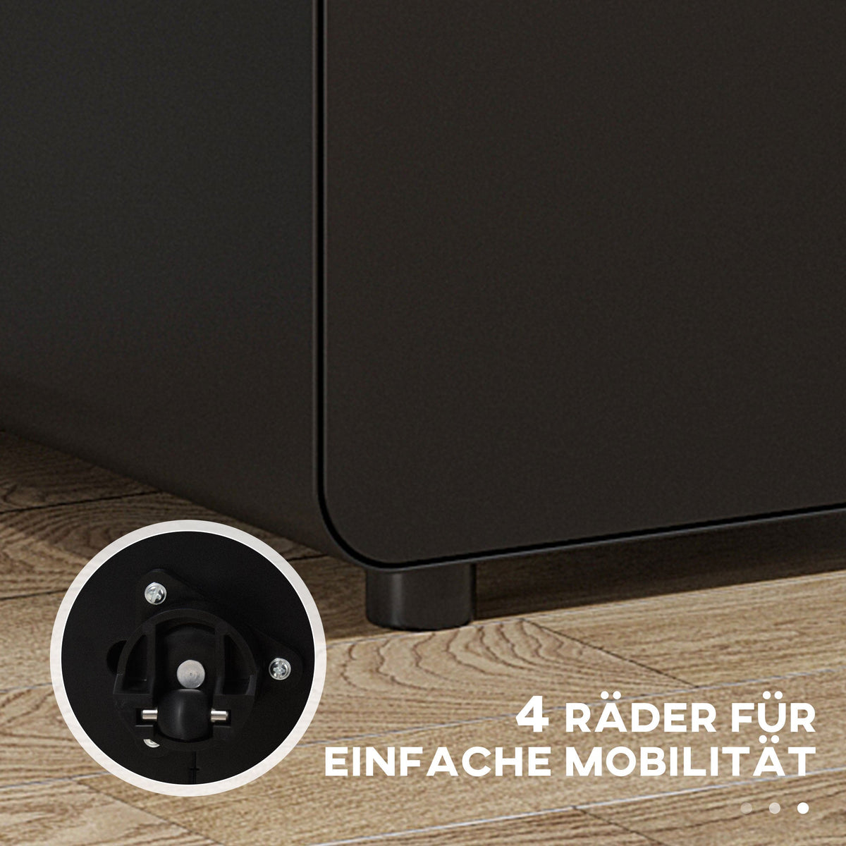 Rolling File Cabinet, 3-Drawer Office Container Steel Black