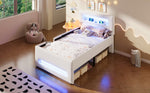 Upholstered Platform Bed 90x200cm Stairs Drawers LED USB Storage Pockets - White