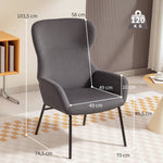 Dining Chair, High Back Thick Padding Metal Legs, Grey