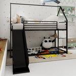 Twin over Twin Bunk Bed with Slide, House Shaped, Metal