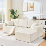 Modular L-shaped Corner Sofa 2-Seater Chaise Longue Corduroy Beige