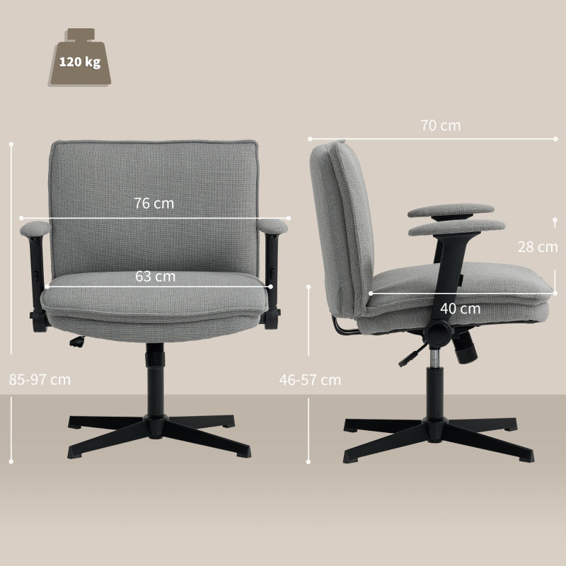 Office Chair Wide Desk Flip-up Armrests Height Adjustable Grey Linen Look