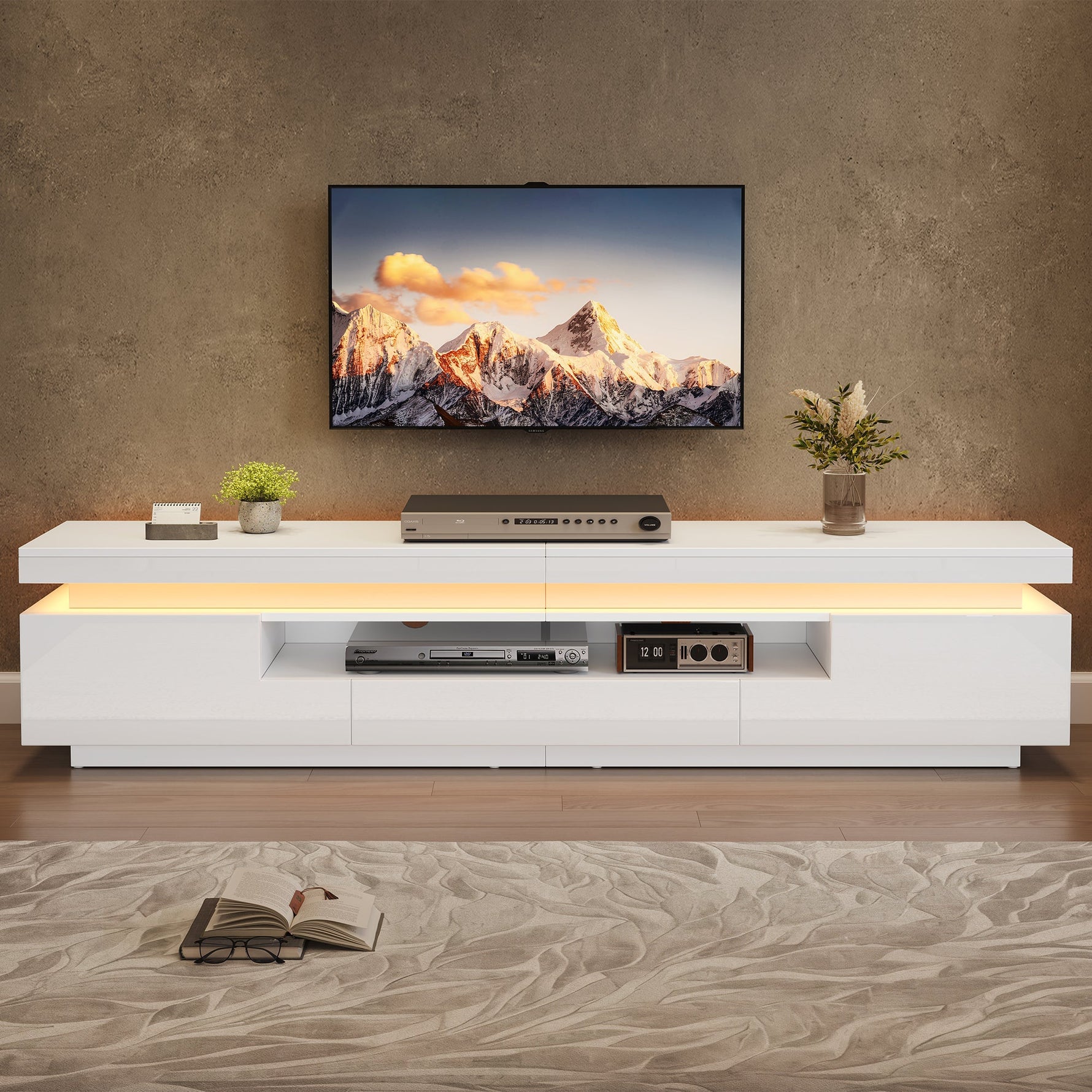 TV Stand 175cm 2 L-Shaped Cabinets LED High-Gloss