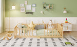 Floor Bed 140x200cm with Safety Railings, Natural Pine Wood