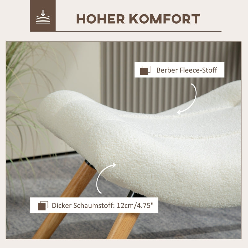 Modern Footstool, Upholstered with Wooden Legs, Cream White Fleece
