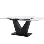 Telescopic Dining Table Extendable 99-159x75cm Space-Saving White V-Shaped Top