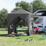 Folding Pavilion 2x2m 4 Side Panels Windows UV Protection Steel Oxford Black